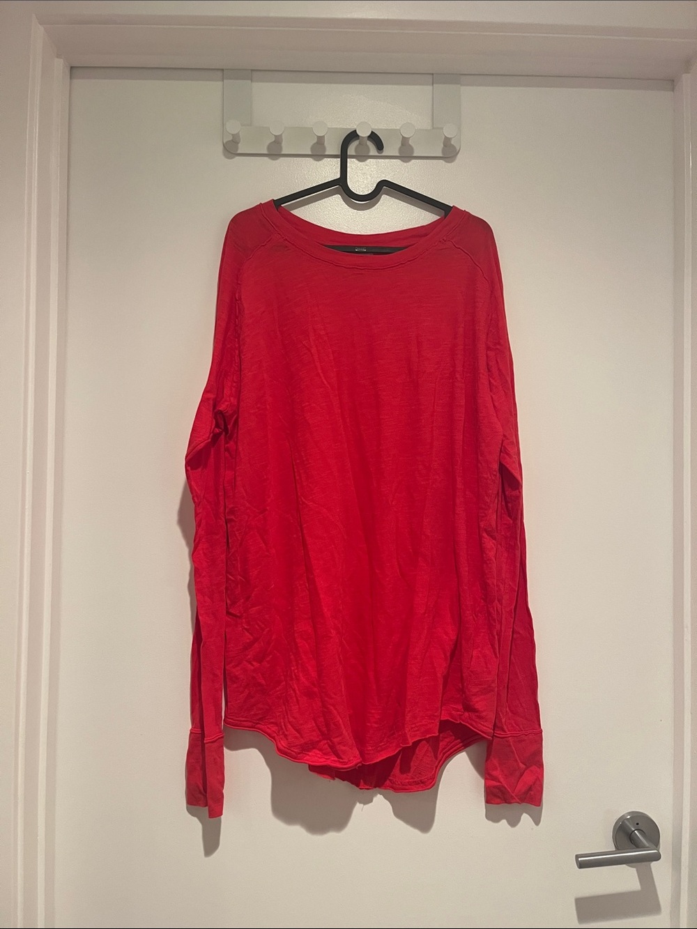 Bright Red Long-Sleeve Mini Shirt Dress